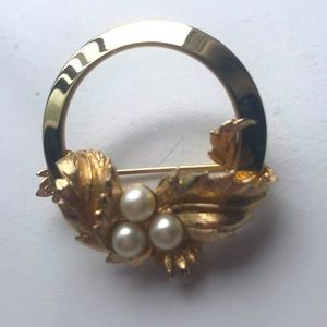 Vintage S. Coventry Gold-Tone & Faux Pearl Brooch